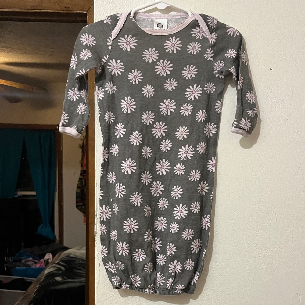 Gray Baby Gown with Pink Daisy Print